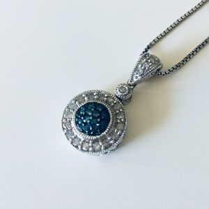 SOLD!!!   Blue and White Diamond Filigree Pendant